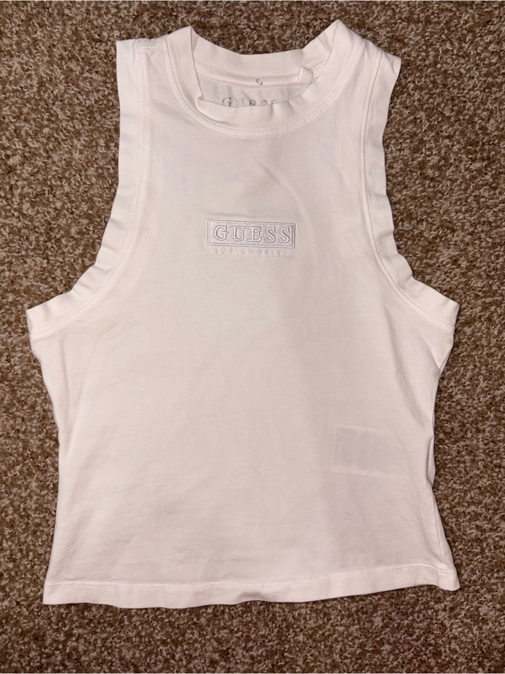 GUESS White Embroidered Logo Tank Top